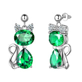 Cat Birthstone May Emerald Earrings Sterling Silver - Earrings - Aurora Tears